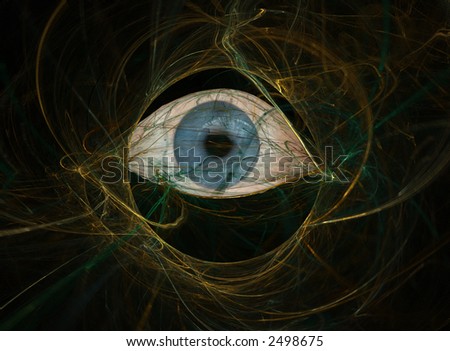 Abstract of a blue eye in a complex, highly detailed background. Stock foto © 