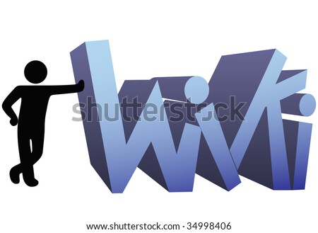 A symbol person leans on a wiki icon design.