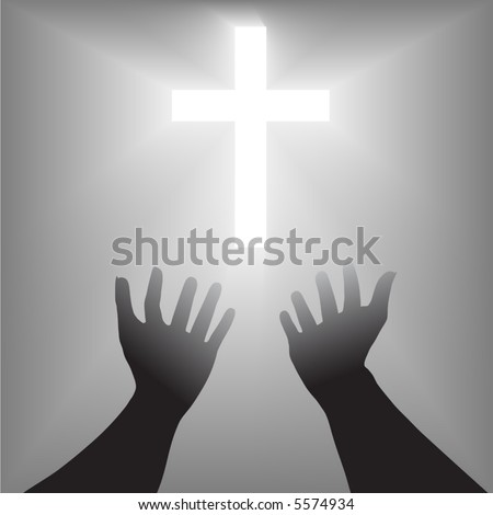 A Pair Of Hands Reach Out Toward A Radiant Shining Cross In ...