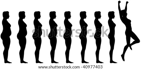 Woman Silhouettes Are Symbol Of Fat To Fit Diet Weight Loss Success ...