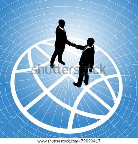 Global network business men partner in a  handshake for world agreement