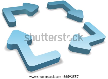 Four rounded process management system or recycle arrows as 3D with copy space in the center