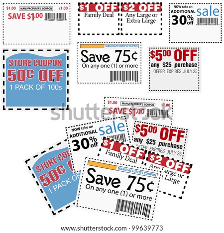 Clip this group of six print coupons as elements store sale ad designs