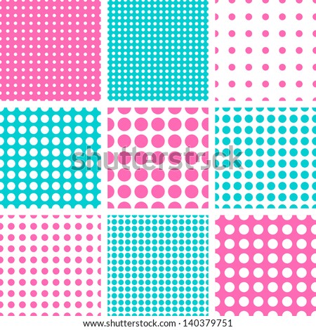 Seamless Polka Dot pattern in hot pink and dark turquoise colors.