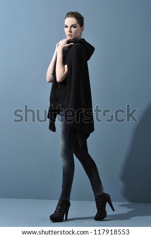 Full body beautiful stylish girl in fashion stylish- Fashion model posing at studio