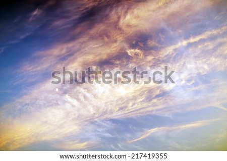 sunset sky with moon. Nature composition.