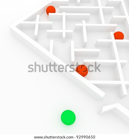 Red sphere in a maze. Computer generated image.