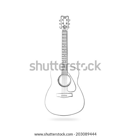 Drawing of an acoustic guitar isolated on a white background.