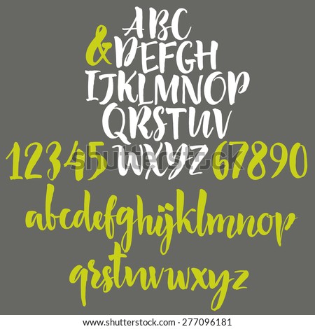 Alphabet letters: lowercase, uppercase and numbers. Vector alphabet. Hand drawn letters. Letters of the alphabet written with a paint brush