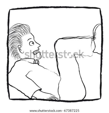 Vector drawing of man stuck, trapped in a square shape.