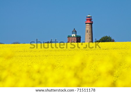 Lighthouses and a rapeseed field in Kap Arkona (Germany).