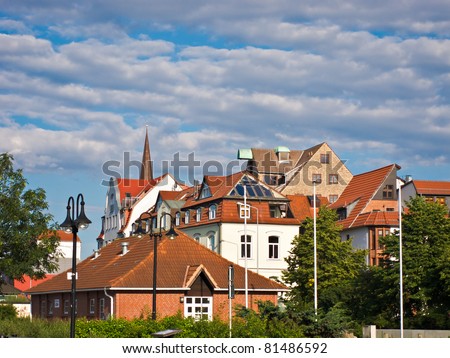 View to historic buildings in Rostock.
