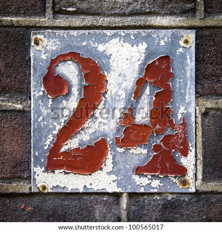 Heavily Weathered House Number Twenty Four, Hand Painted On A Metal ...