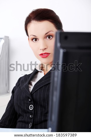 Shocked business woman, in office.