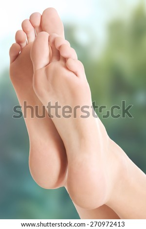 Healthy smooth caucasian female toes and heels.