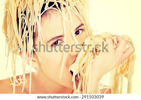 Young person eating tasty noodles