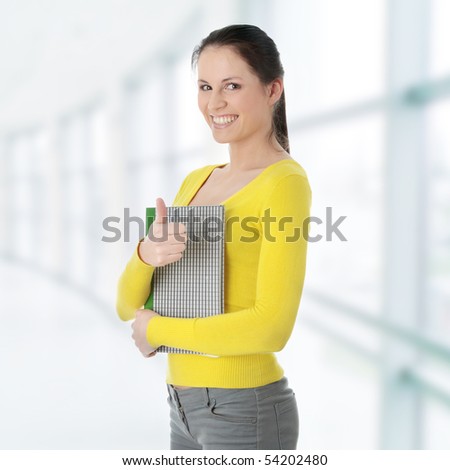 Adult student woman with thumb up