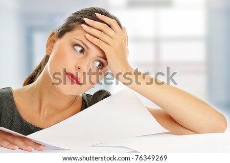 Overworked businesswoman isolated on white background