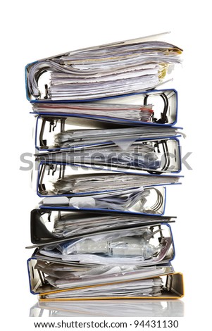 Stack of archive folders  ( ring binders ) over white background