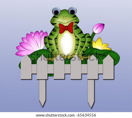 A frog staying on water lily illustration