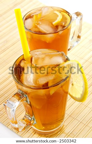 Cold tea with cubes of an ice and a lemon-is fine satisfies thirst in hot weather