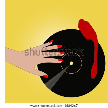 hand on record player