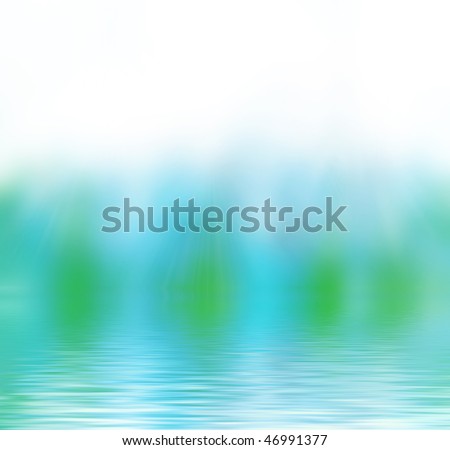 Eco abstract blue green background with water. White space above suitable for text or editing.