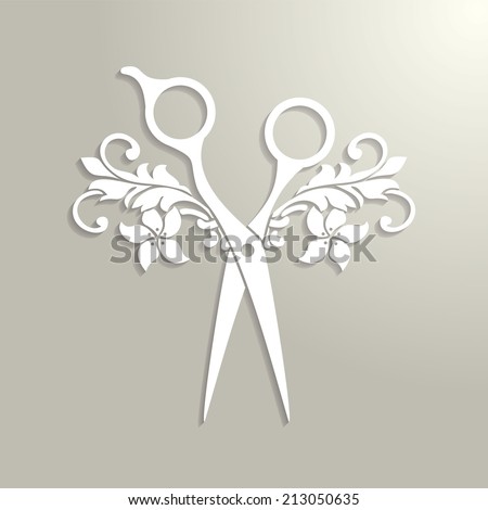 Beauty salon logo. Vector paper scissors with shadow.