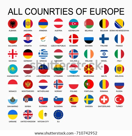 Vector set all flags of Europe, round shape.