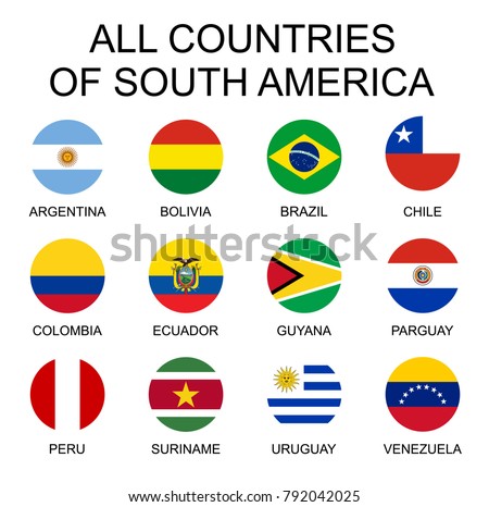 Vector illustration all flags of South America. All countries of South America, round shape flags.