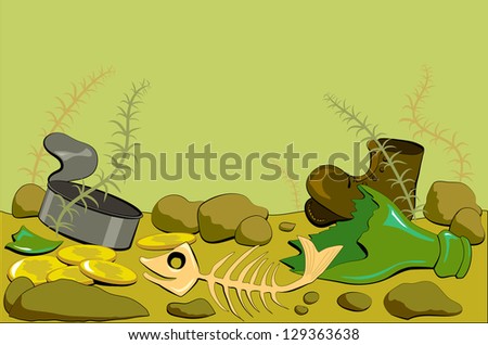 Dirty Bottom. Illustration of ecology and pollution.