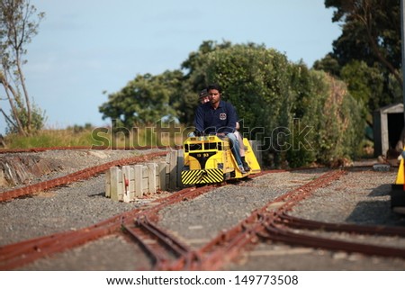 THAMES - MAY 19: Train driver at the Thames Small Gauge Railway annual open day on May 19, 2013 in Thames, New Zealand.