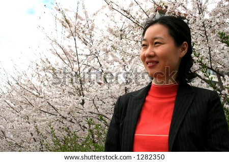 Korean woman in a park