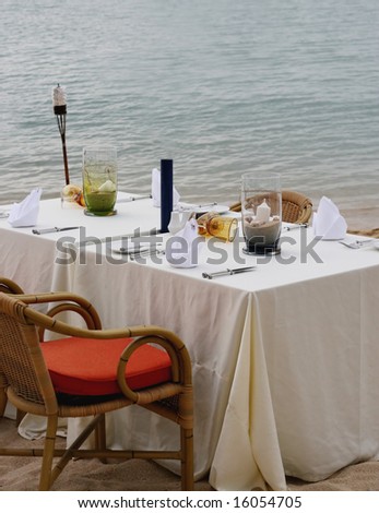 Table at a restaurant overlooking ocean views.