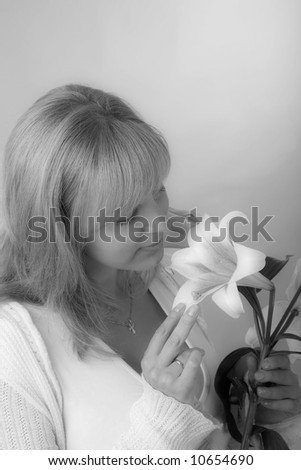the young blond woman with madonna lily, black and white
