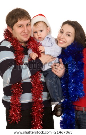Happy family of three person on a white background