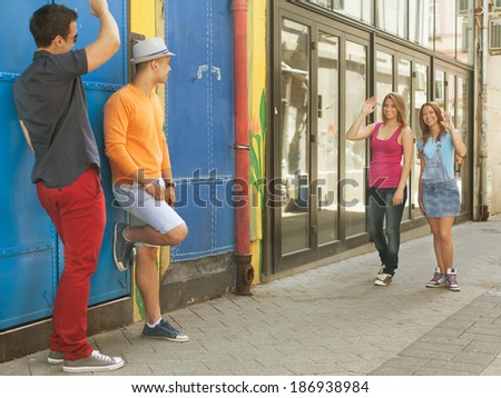 Group of young people in the city.