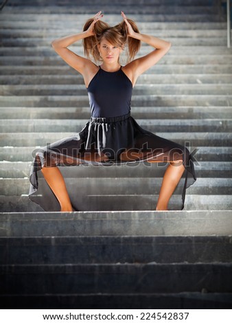 Contemporary dance performance on urban staircase
