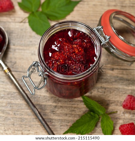 Raspberries jam. Selective focus.