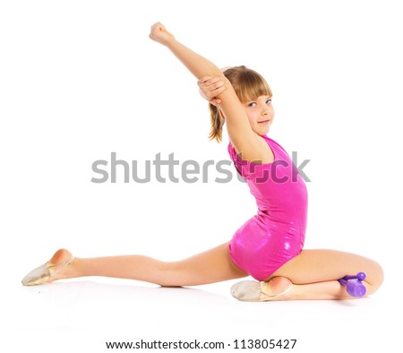 Little Gymnast On A White Background. Sporting Exercise, Stretch ...