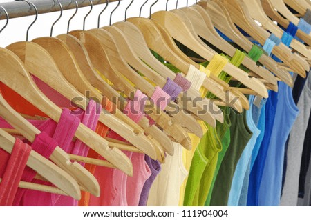 row of colorful shirt rack