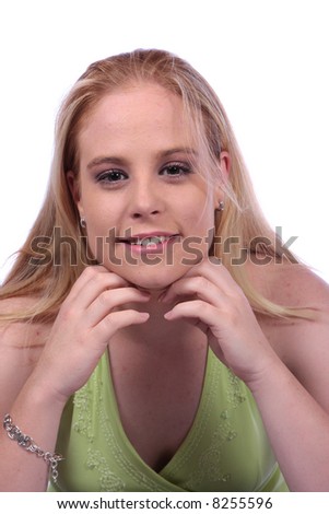 Model with a sweet expression on her face