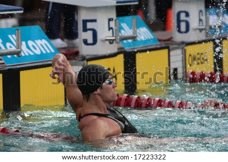 SCHOEMAN, R â?? SEPTEMBER 06: New world record in the 50 meter freestyle short cource championship, South Africa , Delville pool, Germiston, 20,64 seconds , year 2008.