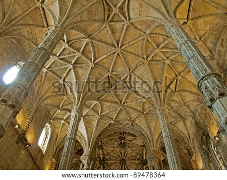 Mosteiro dos Jeronimos-The ceiling in the nave of the church,Belem/Lisbon/,Portugal