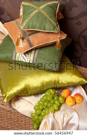 pillows in east interior with fruits
