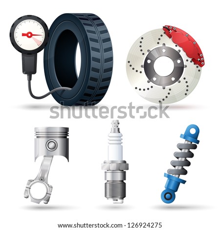 Car Spare Parts, Mechanic And Service Tools Stock Vector Illustration ...