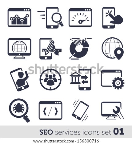 SEO services icons set 01 MONO