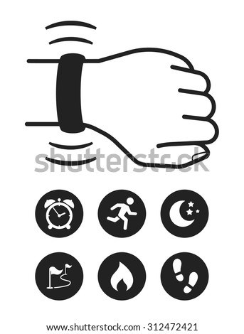 Activity tracker-band. Modern technology. Set of icons