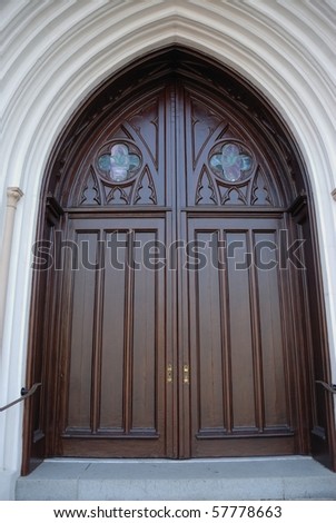 Old church door at the Cathedral Of St John The Baptist. Located at historic Savannah Georgia.