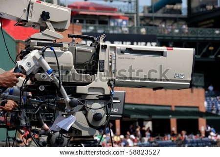 High Definition television camera at major league baseball game.